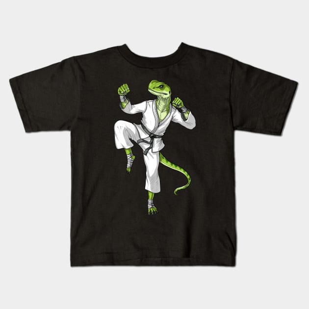 Karate Lizard Kids T-Shirt by underheaven